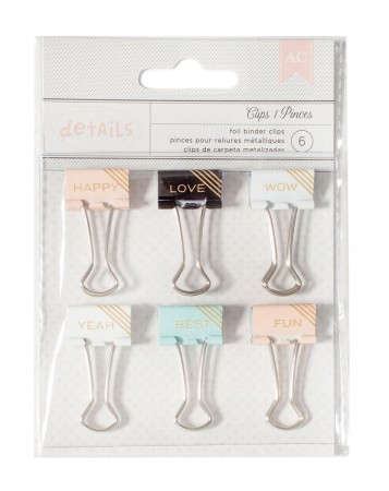 AC Binder Clips - Words - Gold 6/PKG