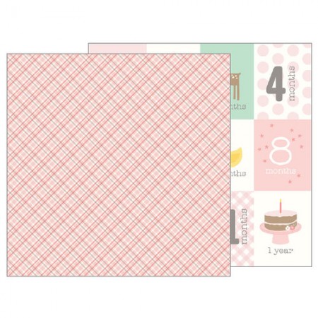 Pebbles Lullaby Collection Baby Girl Plaid - 12 x 12 Double Sided Paper