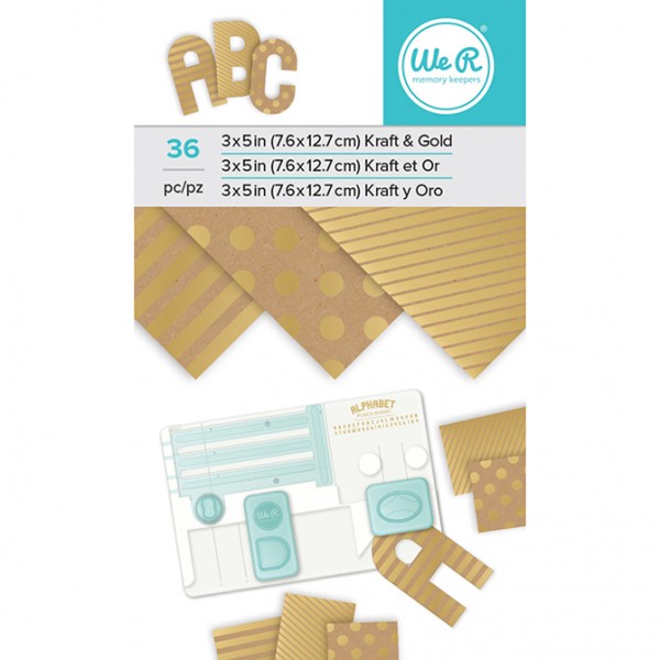 AC Paper Pad 3"x5" - Kraft With Gold Foil - 36 Sheets