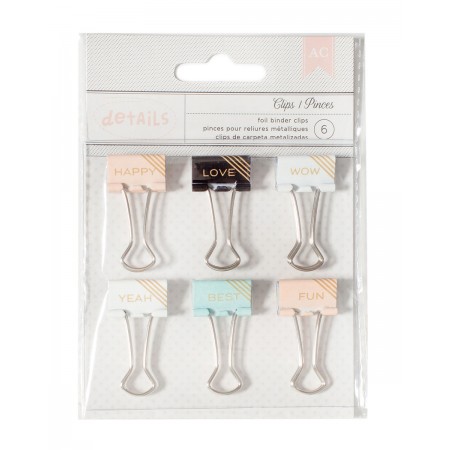 AC Binder Clips - Words - Gold 6/PKG