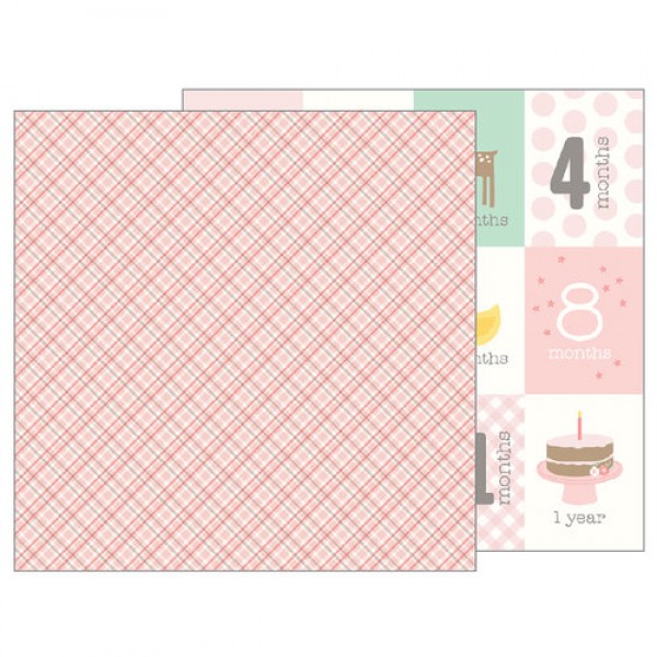 Pebbles Lullaby Collection Baby Girl Plaid - 12 x 12 Double Sided Paper